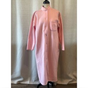 Erika Taylor Intimates Fleece Dressing Gown Button Front Pink Pockets Sz M NWT